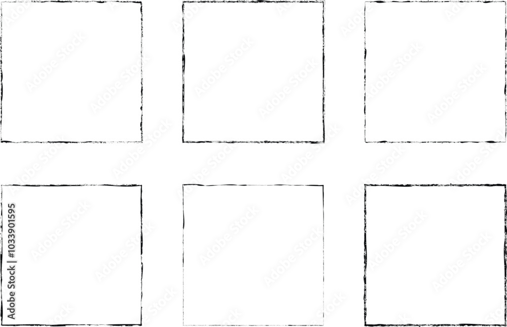 Fototapete Set of vector border frames with rough edges . Square frame template collection . distress texture . Grunge tiny frame borders isolated on the background . Rough edges effect . Squares pack.