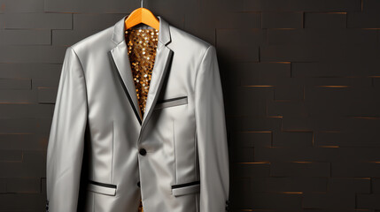 Row of different brown clothes, dress,, pants dress, evening dress ,jacket on hanger