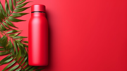 red cosmetic bottle for liquid. Plastic jar for cream, container with dispenser, packing lotion, shampoo in a tube. Beauty products for personal care