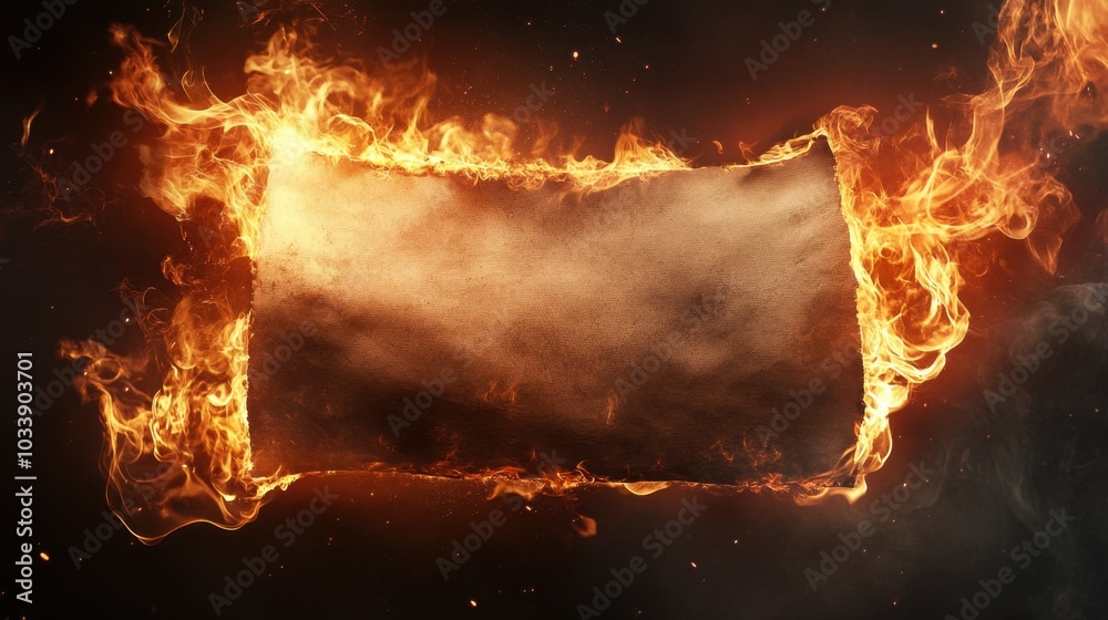 Wall mural Fiery Destruction - Burning piece of paper engulfed in flames and smoke