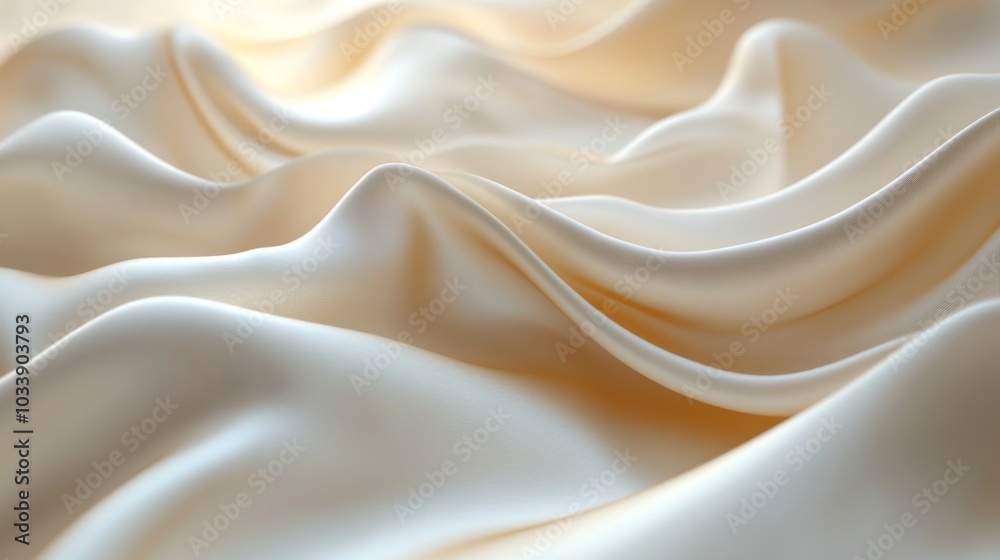 Poster Luxurious silk drapes across a surface, creating soft, flowing waves that catch the light. The material exudes elegance, inviting gentle touch and appreciation of its texture.