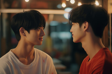 A natural, candid shot of a Korean man laughing, taken mid-laughter with his head tilted back, capturing the spontaneity and joy of the moment.showing expressive eyes and a wide smile. 