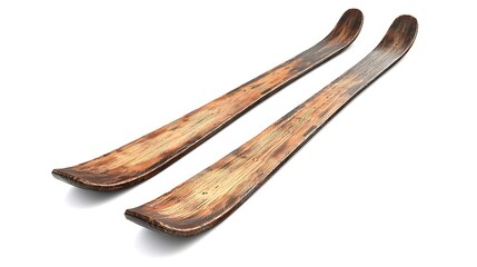 Skis resting on a clean white surface, perfect for winter sports enthusiasts. Versatile image for advertisements, blogs, and articles related to skiing, winter sports, or travel