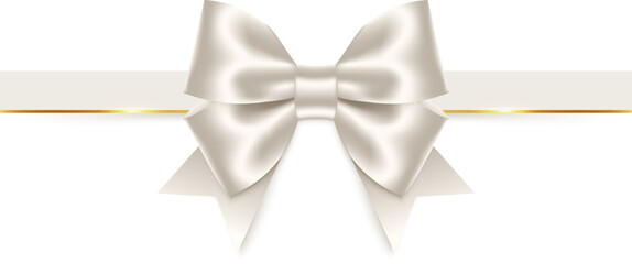 White bow with ribbon. Vector illustration.