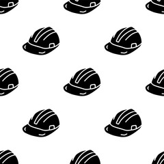 Construction safety helmet cartoon silhouette seamless pattern, Vector.