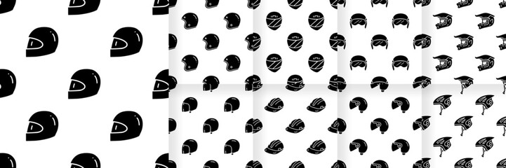 Collection of Helmet cartoon silhouette seamless pattern, Vector.