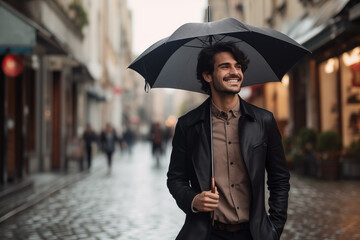 A close-up shot of a Korean man standing in the rain, his fringes soaked and tears blending with raindrops on his face. The city lights are blurred in the background, creating a bokeh effect