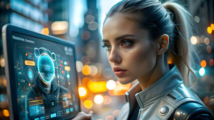 Futuristic AI Powered Personal Assistant Device: Macro Close-Up Shot Highlighting Intelligent Technology and Innovative Design with Text Overlay Space � Ideal Photo Stock Concept