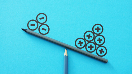 Pros and cons on scales. Costs and profits. Advantages and disadvantages. Evaluating profit and...