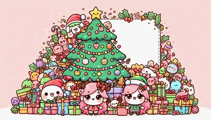 Naklejka premium Cute Christmas cartoon style copy space image