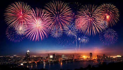 Fototapeta premium fireworks night sky with a city in the background