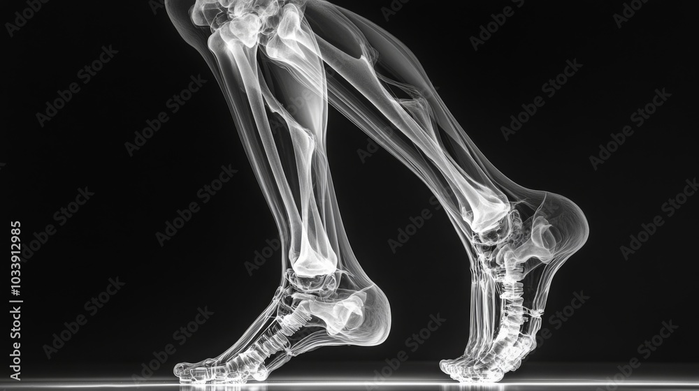 Poster a clear depiction of human leg bones in motion shows the intricate anatomy of the legs while walking