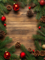 Christmas border empty wooden background