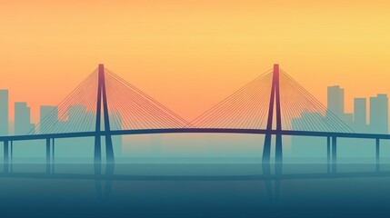 Obraz premium A stunning silhouette of a bridge against a vibrant sunset sky, creating a dramatic cityscape view.
