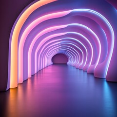 Naklejka premium A vibrant, modern tunnel illuminated with colorful lights creating a stunning visual effect.