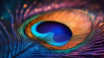 Naklejka premium magical background, showcasing the rich colors and intricate details of a peacock feather