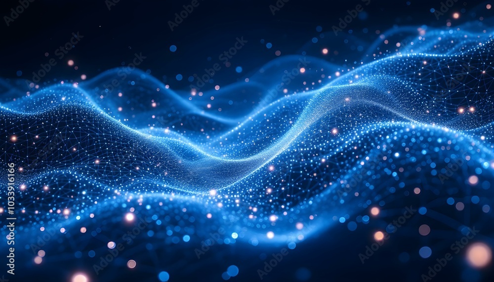 Poster futuristic abstract mesh. wave with the connection of dots and lines. 3d rendering. data technology 