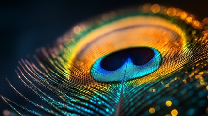 Fototapeta premium magical background, showcasing the rich colors and intricate details of a peacock feather