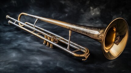 Obraz premium metallic trombone with a bold, brassy appearance and a powerful
