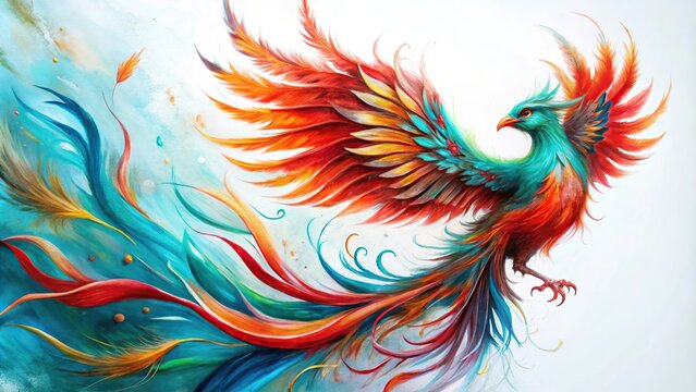 Abstract painting of a phoenix on white background