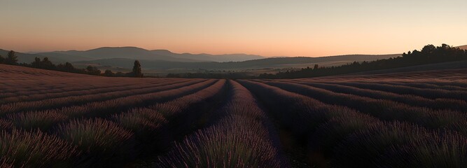 Fototapeta premium 123. A serene lavender field at dusk, providing a calming atmosphere