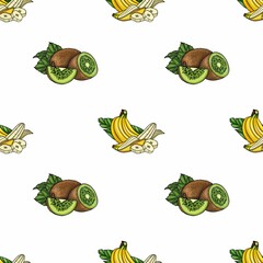 Small Seamless Pattern Design with Banana and Kiwi