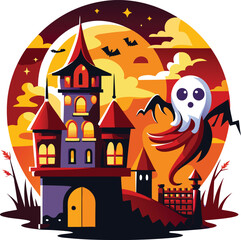 Spooky man face and dark night halloween vector