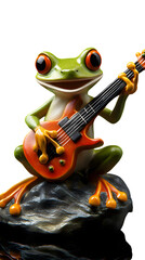 Fototapeta premium Frog Playing Guitar on Transparent Background PNG, Pattern Background, Wallpaper, Cover and Screen for Smartphone, PC, Laptop, Transparent PNG