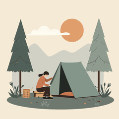 Camping Scene with Tent and Nature