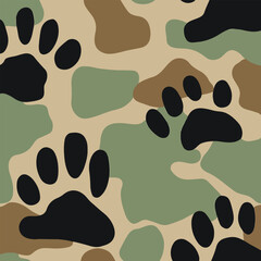 Stylized Camouflage Pattern with Paw Prints