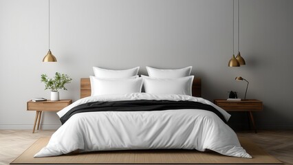 Elegant bedding set mockup featuring a duvet, pillows, and bedsheets. Perfect for showcasing your textile designs