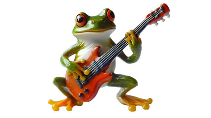 Fototapeta premium Frog Playing Guitar on Transparent Background PNG, Pattern Background, Wallpaper, Cover and Screen for Smartphone, PC, Laptop, Transparent PNG