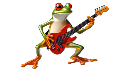 Obraz premium Frog Playing Guitar on Transparent Background PNG, Pattern Background, Wallpaper, Cover and Screen for Smartphone, PC, Laptop, Transparent PNG