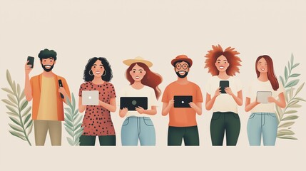 Fototapeta premium happy friends communicate via video call