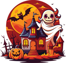 Spooky man face and dark night halloween vector