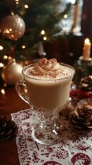 Christmas eggnog on a decorated Christmas table, ai generated