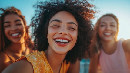 Fototapeta premium happy friends communicate via video call