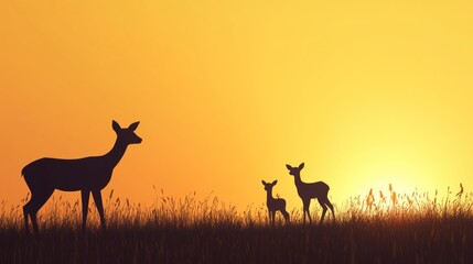 Naklejka premium Sunset Deer Silhouette