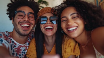 Fototapeta premium happy friends communicate via video call
