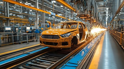 Robots equipped with AI performing automation in a high-tech manufacturing environment with precision engineering