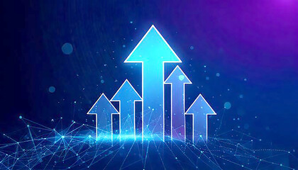Growth up arrow sign business success graphic design on an abstract direction icon background for a web banner that represents a market trend
