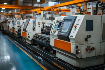 Working on CNC metal cutting machines, AI generated