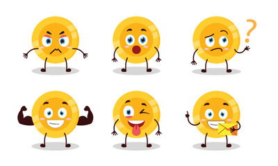 funny coin cartoon with different expressions character vector illustration