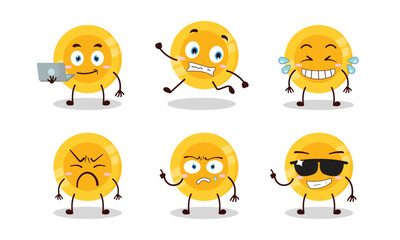 funny coin cartoon character with many pose activity vector illustration