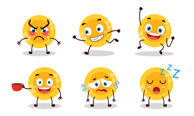 funny coin cartoon character with various pose activity vector illustration
