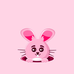 Obraz premium Flat illustration a little cute pink rabbit hide