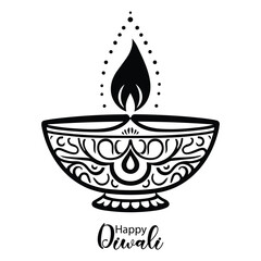 Happy Diwali lamp silhouette vector illustration