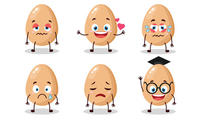funny chicken egg cartoon character with different pose activity vector illustration