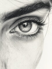 Fototapeta premium A close up of a pencil drawing of an eye with a black pencil in the center