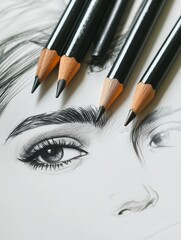 A close up of a pencil drawing of an eye with a black pencil in the center